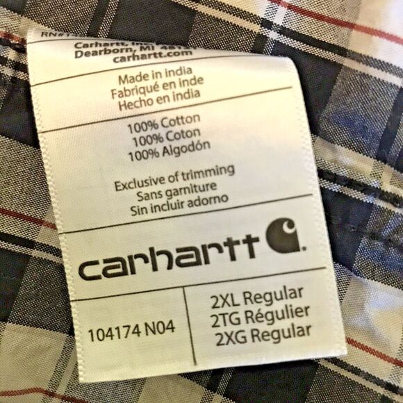 Carhartt Black Plaid Shirt Men's 2XL Button Down Short Sleeve Casual Work Shirt - Picture 12 of 13
